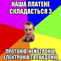 наша платене складається з протонів, нейотронів, електронів та гандонів