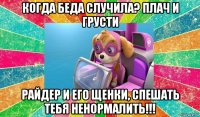 когда беда случила? плач и грусти райдер и его щенки, спешать тебя ненормалить!!!