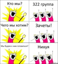 Кто мы? 322 группа Чего мы хотим? Зачеты! Мы будем к ним готовиться? Нихуя