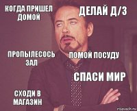 КОГДА ПРИШЕЛ ДОМОЙ делай д/з пропылесось зал сходи в магазин спаси мир помой посуду    