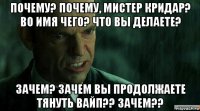 почему? почему, мистер кридар? во имя чего? что вы делаете? зачем? зачем вы продолжаете тянуть вайп?? зачем??