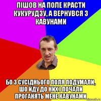 пішов на поле красти кукурудзу, а вернувся з кавунами бо з сусіднього поля подумали, шо йду до них і почали проганять мене кавунами