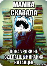 мамка сказала пока уроки не сделаешь никаких китайцев
