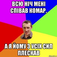 всю ніч мені співав комар, а я йому з усіх сил плескав