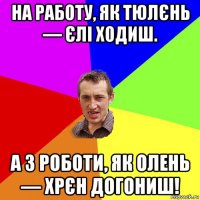 на рaбoту, як тюлєнь — єлі ходиш. а з роботи, як олень — хрєн догониш!