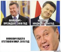 Янукович - президент. 2010 год Янукович - кандидат. 2004 год. Янукович ушел в отставку и умер. 2015 год