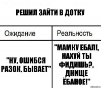 Решил зайти в дотку "Ну, ошибся разок, бывает" "Мамку ебал!, нахуй ты фидишь?, днище ёбаное!"