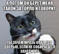 а потом он берет меня такой за горло и говорит ты зачем мразь орал под дверью, если не собираешся заходить?