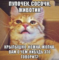 пупочек, сосочк, животик крылышко. ножка, жопка. вам о чем-нибудь это говорит?