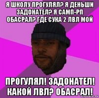 я школу прогулял? я деньши задонател? я самп-рп обасрал? где сука 2 лвл мой прогулял! задонател! какой лвл? обасрал!