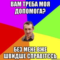 вам треба моя допомога? без мене вже швидше справітєсь