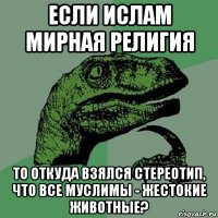 если ислам мирная религия то откуда взялся стереотип, что все муслимы - жестокие животные?