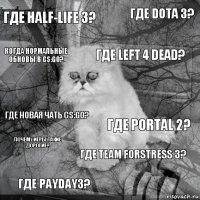 где HALF-LIFE 3? ГДЕ PORTAL 2? ГДЕ Left 4 Dead? ГДЕ PAYDAY3? ГДЕ НОВАЯ ЧАТЬ CS:GO? ГДЕ DOTA 3? ГДЕ TEAM FORSTRESS 3? когда нормальные обновы в cs:go? почему игры такие дорогие? 