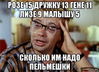 розе 15 дружку 13 гене 11 лизе 9 малышу 5 сколько им надо пельмешки