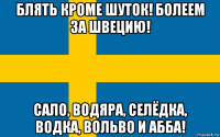 блять кроме шуток! болеем за швецию! сало, водяра, селёдка, водка, вольво и абба!
