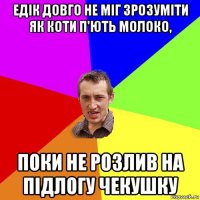 едік довго не міг зрозуміти як коти п'ють молоко, поки не розлив на підлогу чекушку