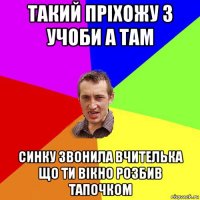 такий пріхожу з учоби а там синку звонила вчителька що ти вікно розбив тапочком