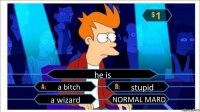 he is a bitch stupid a wizard NORMAL MARD