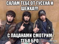 салам тебе от гусена и шейха!!! с пацанами смотрим тебя бро