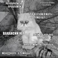 разобрались с проблемой а хуй его как оно собирает пфф а чем я могу помочь? © менеджера - к Томашу вакансий нет кравлер не должен объяснять никогда может не собраться   