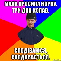 мала просила норку. три дня копав. сподіваюся, сподобається.