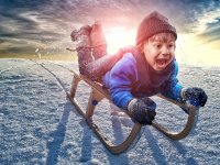 Создать мем Санки лечу с горы