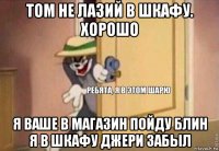 том не лазий в шкафу. хорошо я ваше в магазин пойду блин я в шкафу джери забыл