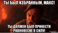 ты был избранным, макс! ты должен был принести равновесие в силу!