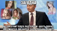 загадка на горе стоит телега, под телегой - шесть девчат. две смеются, две ебутся, сколь поебаны лежат?