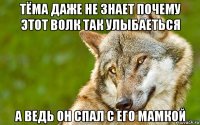 тёма даже не знает почему этот волк так улыбаеться а ведь он спал с его мамкой