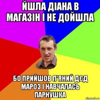 йшла діана в магазін і не дойшла бо прийшов п'яний дєд мароз і навчалась парнушка