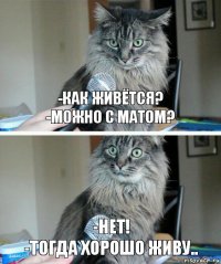 -Как живётся?
-Можно с матом? -Нет!
-Тогда хорошо живу..