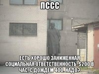 пссс есть хорошо заниженная социальная ответственность. $200 в час, с дождем 400. надо?