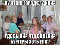 ну что, в город ездили? где были? что видели? бургеры хоть ели?