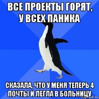 все проекты горят, у всех паника сказала, что у меня теперь 4 почты и легла в больницу