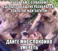 ну что там с серваком? сделал? ты еще не разобрался? это легко, иди загугли. дайте мне спокойно умереть