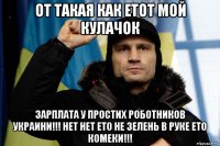 от такая как етот мой кулачок зарплата у простих роботников украини!!! нет нет ето не зелень в руке ето комеки!!!