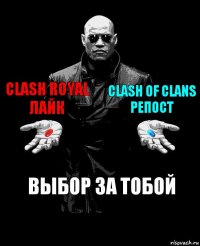 Clash royal
Лайк Clash of clans
Репост Выбор за тобой