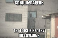 слышь,парень ты тоже в зелеку пиздуешь?