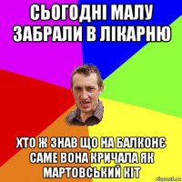 сьогодні малу забрали в лікарню хто ж знав що на балконє саме вона кричала як мартовський кіт