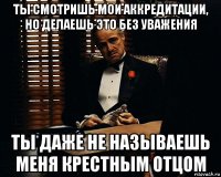 ты смотришь мои аккредитации, но делаешь это без уважения ты даже не называешь меня крестным отцом