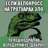 если велокросс на тротуарах зло, то пешкодрал на велодорожке- добро!?