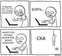 РАЗВИВАЙКА: НУКА ЧТО ТУТ У НАС? БОЛЬШЕ ПРОСМОТРОВ? БЛЯТЬ... КАКОГО ХУЯ БОЛЬШЕ ДИЗОВ ПОД МОИМ КАНАЛОМ? СКА