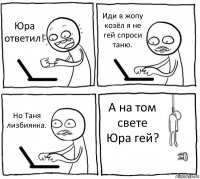 Юра ответил! Иди в жопу козёл я не гей спроси таню. Но Таня лизбиянка. А на том свете Юра гей?