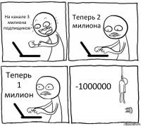 На канале 3 милиона подпищиков Теперь 2 милиона Теперь 1 милион -1000000