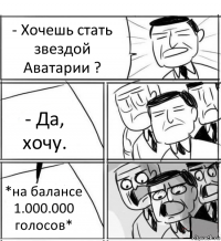 - Хочешь стать звездой Аватарии ? - Да, хочу. *на балансе 1.000.000 голосов*