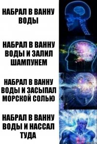 Набрал в ванну воды набрал в ванну воды и залил шампунем набрал в ванну воды и засыпал морской солью набрал в ванну воды и нассал туда