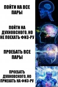 Пойти на все пары Пойти на Духновского, но не поехать физ-ру Проебать все пары Проебать духновского, но приехать на физ-ру