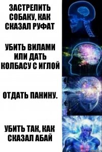 Застрелить собаку, как сказал Руфат Убить вилами или дать колбасу с иглой Отдать Панину. Убить так, как сказал Абай