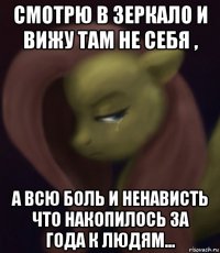 смотрю в зеркало и вижу там не себя , а всю боль и ненависть что накопилось за года к людям...